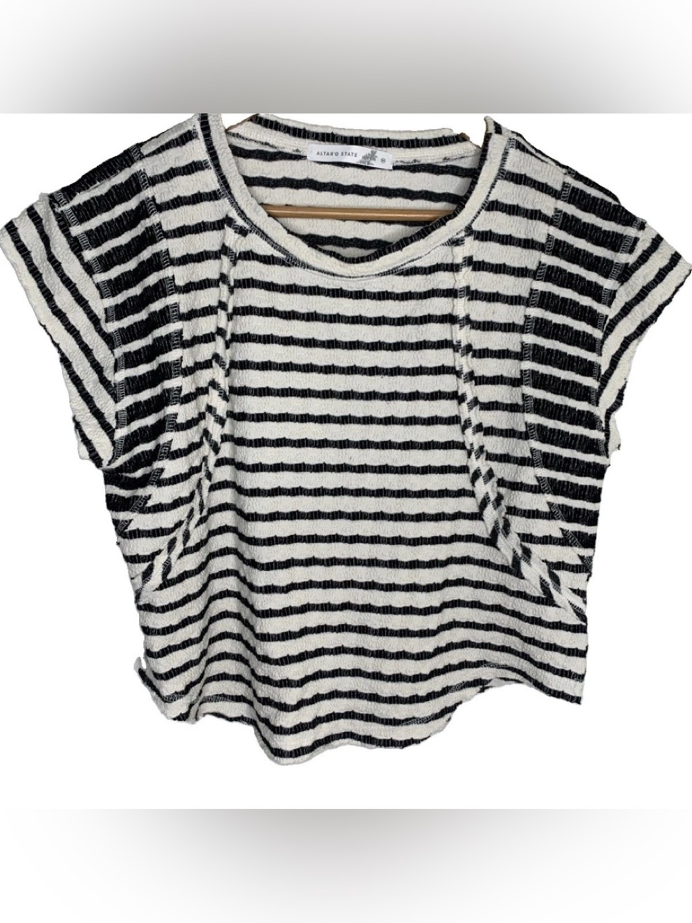 altar'd state Top Textured Slub Knit Cap Sleeve Vertical Seam Boxy Fit Boho Sz M